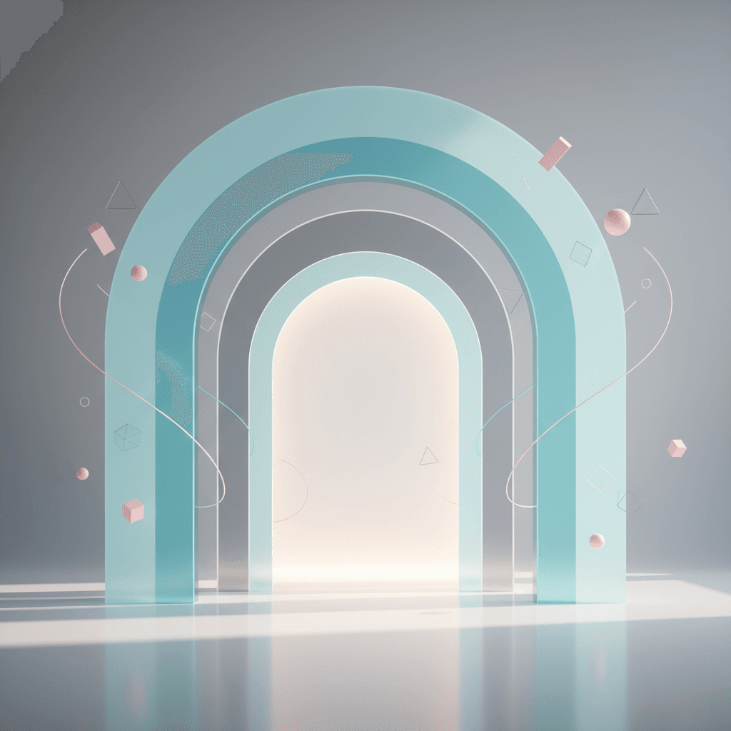 Modern dental illustration with abstract blueprints, geometric shapes, and warm clinical lighting.