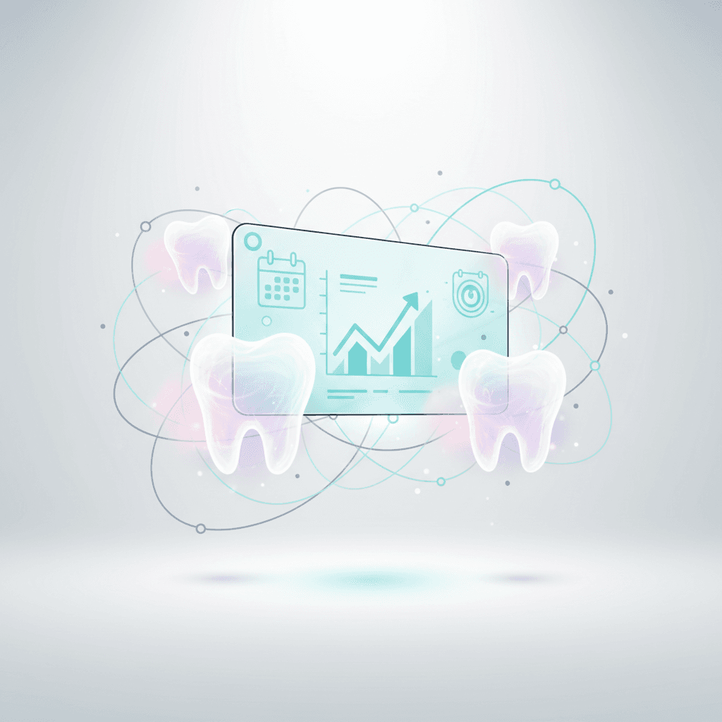 Modern dental illustration with pediatric, global, and health symbols in calming colors.