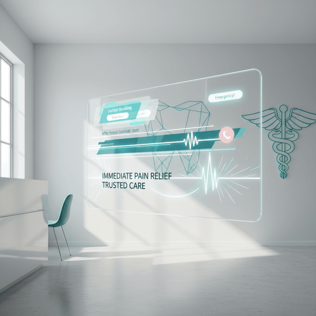 Modern dental workspace with digital interface elements and calming clinic ambiance.