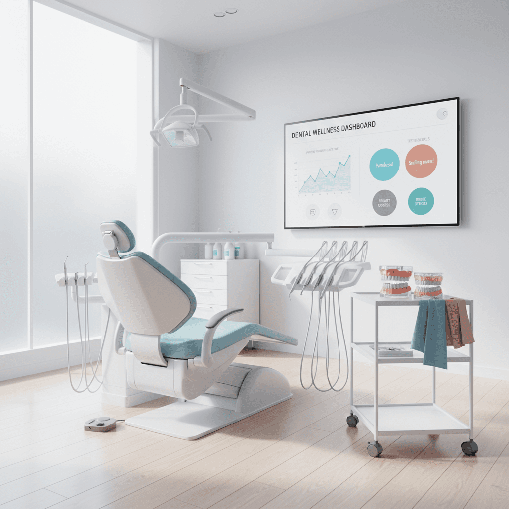 Modern dental clinic with chair and digital instruments