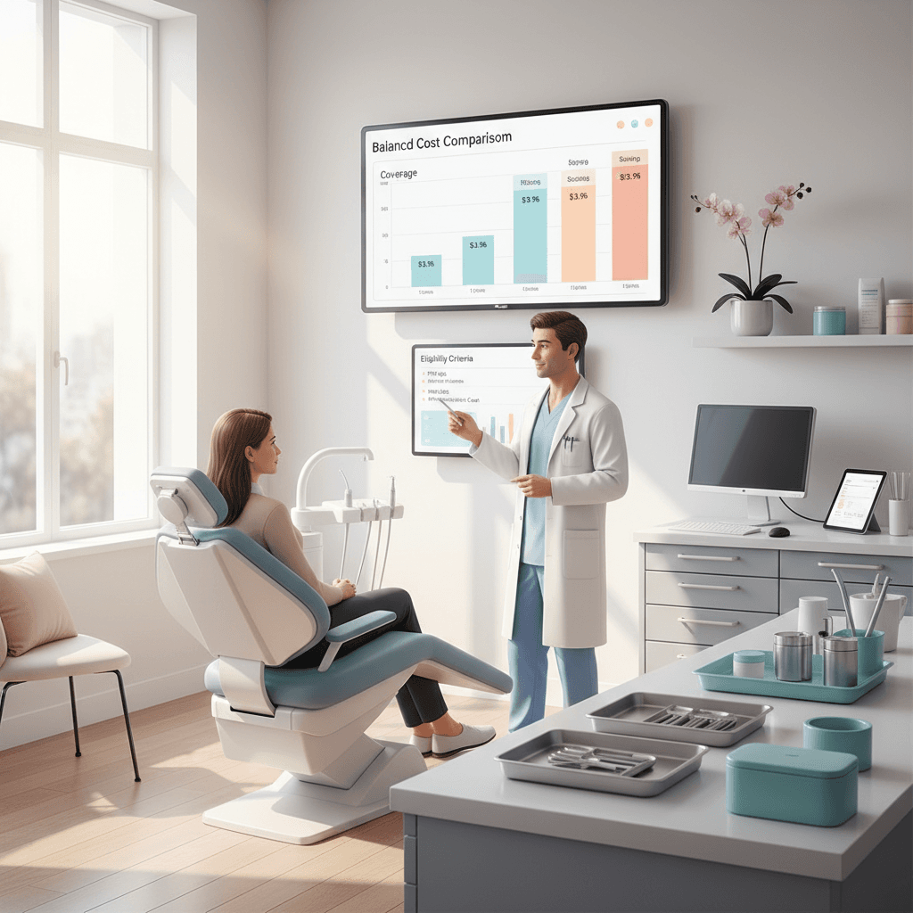 Dentist explaining dental implant eligibility to patient in modern UK clinic