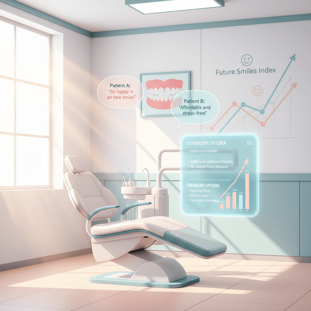 Modern dental clinic with digital dashboard and testimonials