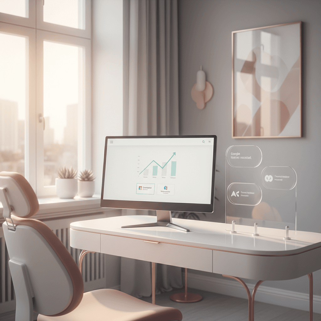 Bright dental room with digital dashboard