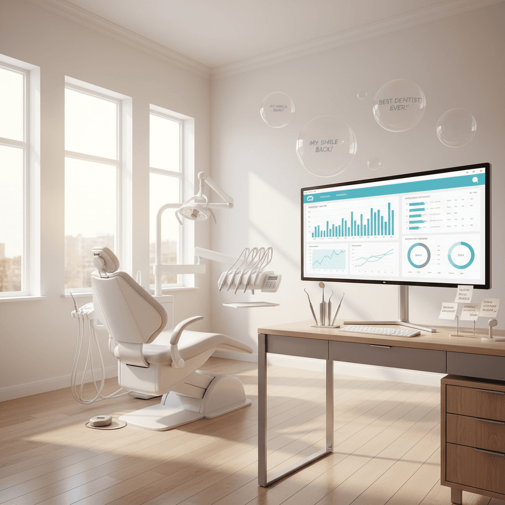 Dental treatment room with digital dashboard tools