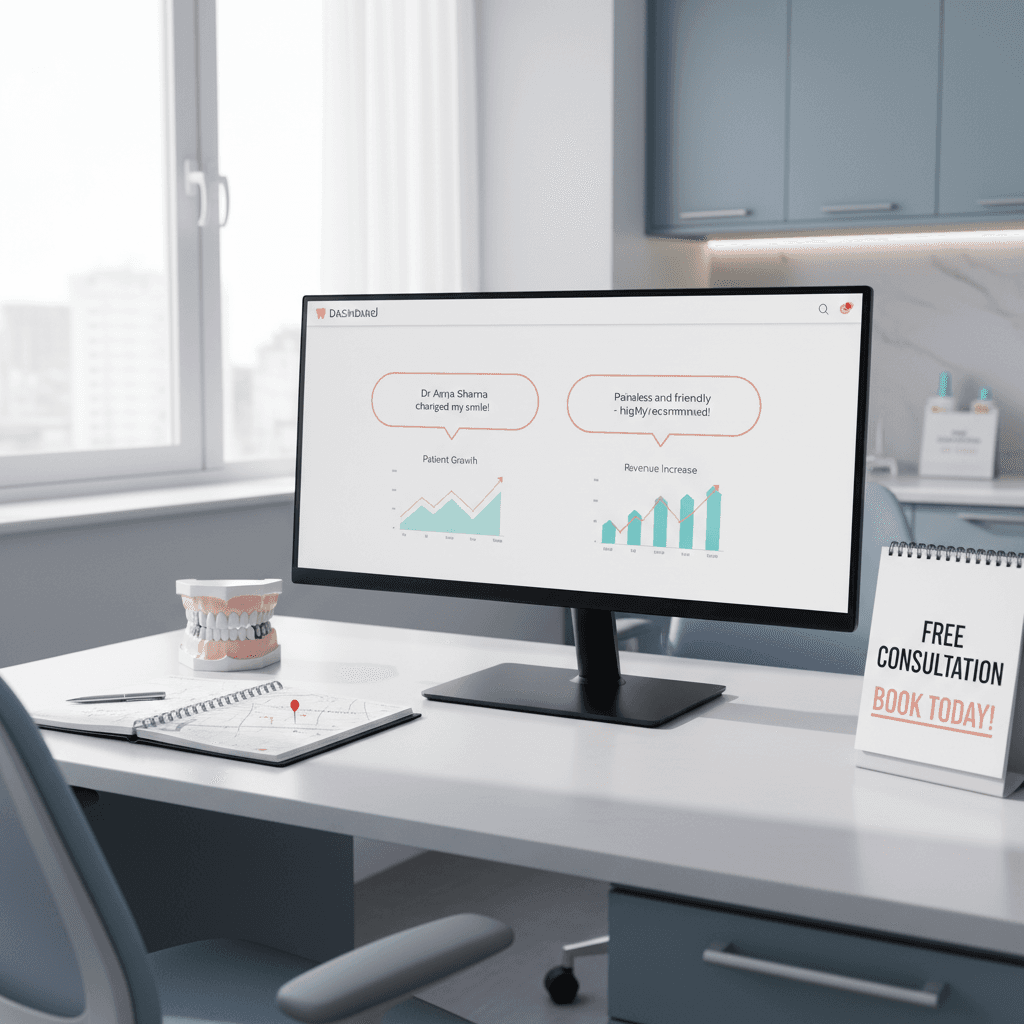 Modern dental clinic workspace with computer