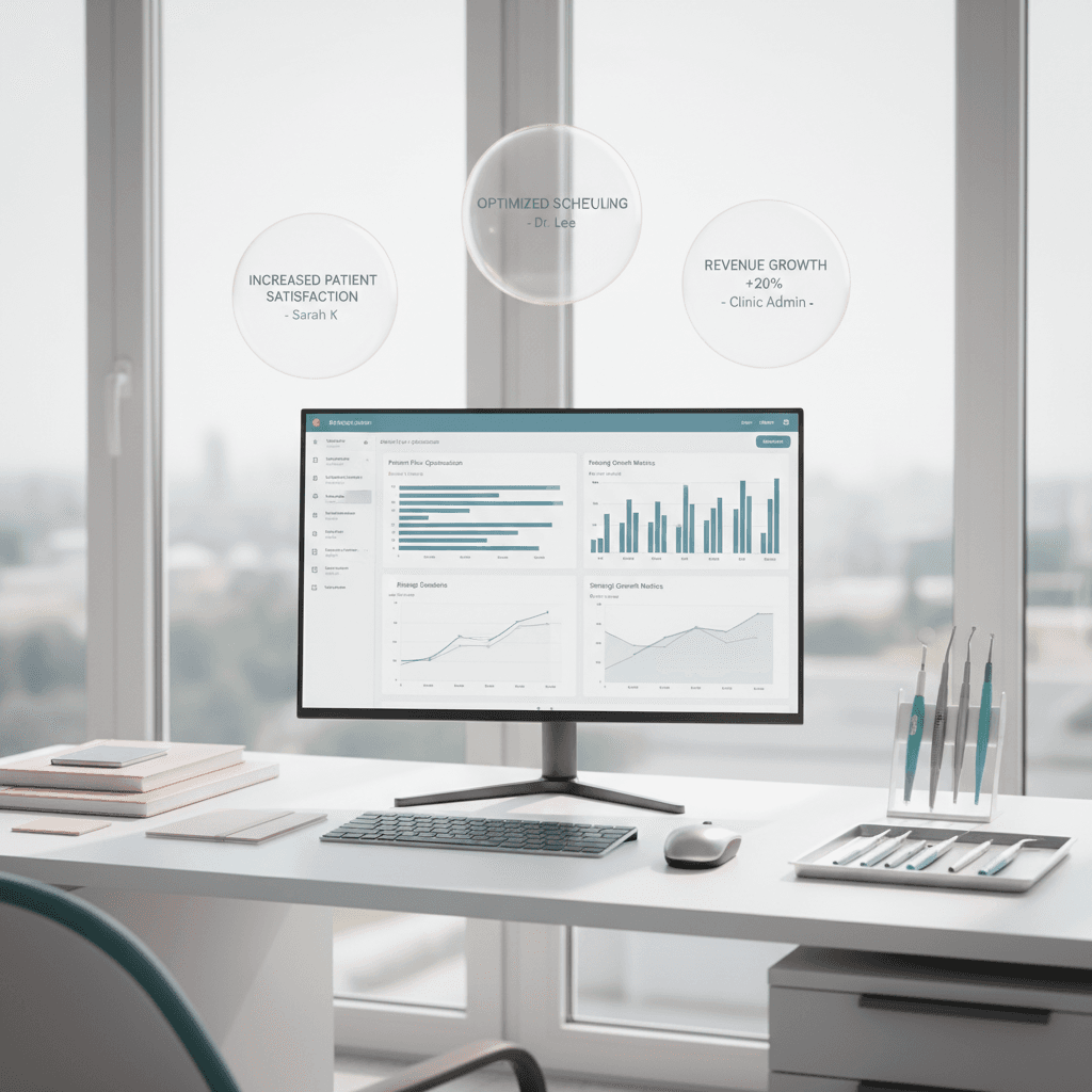 Modern dental workspace with digital dashboard