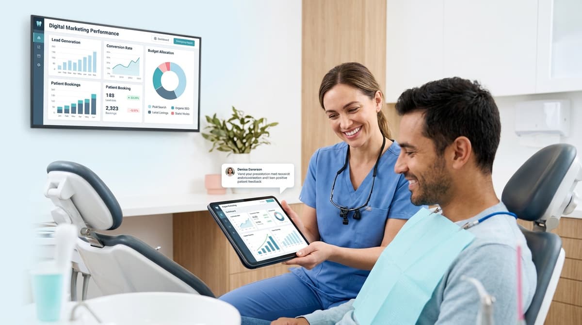 Dental practice reviewing emergency marketing performance