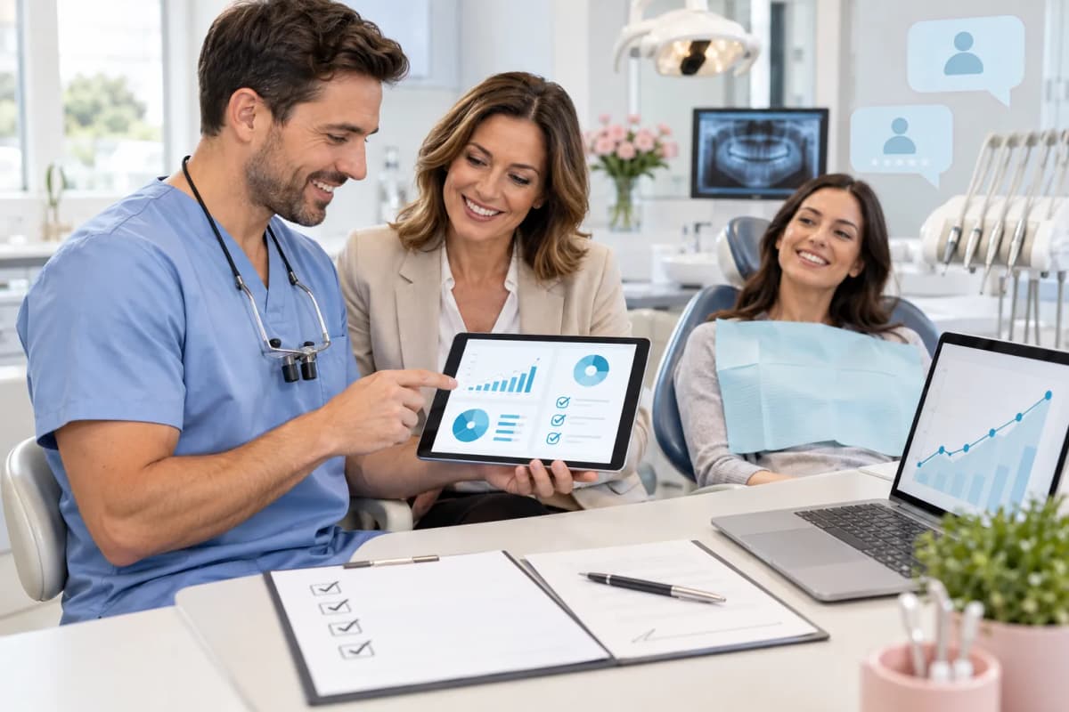 Checklist graphic with dental technology icons illustrating lead generation strategies