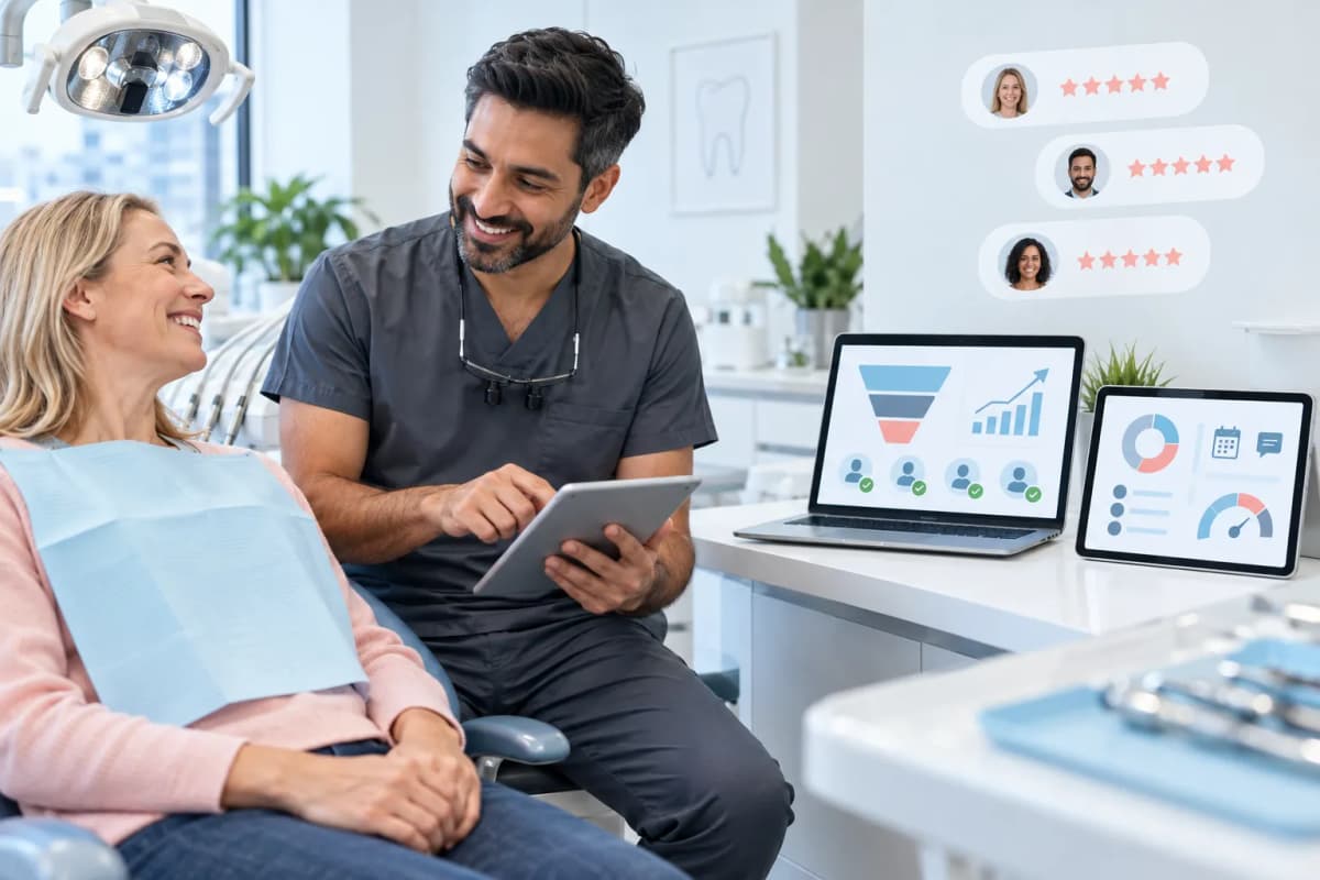 Modern digital marketing dashboard showing dental practice lead growth charts