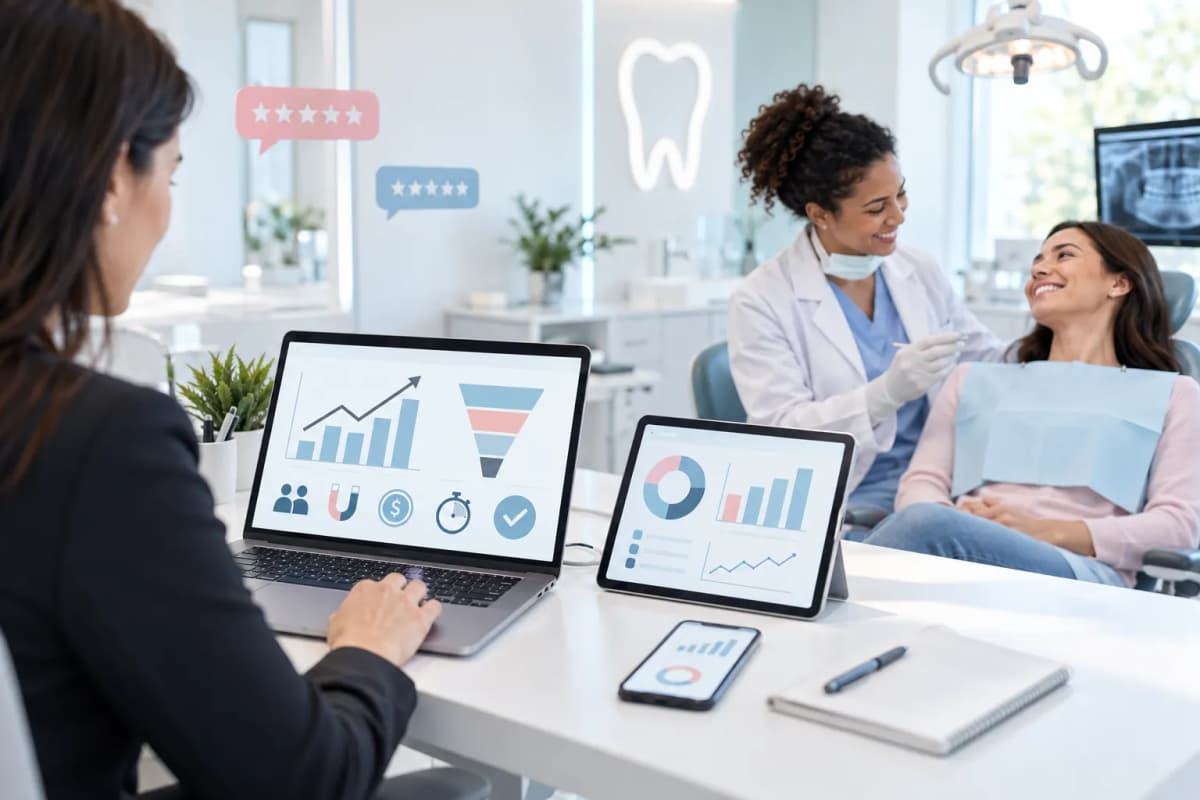 Modern digital marketing dashboard showing dental practice lead growth strategies