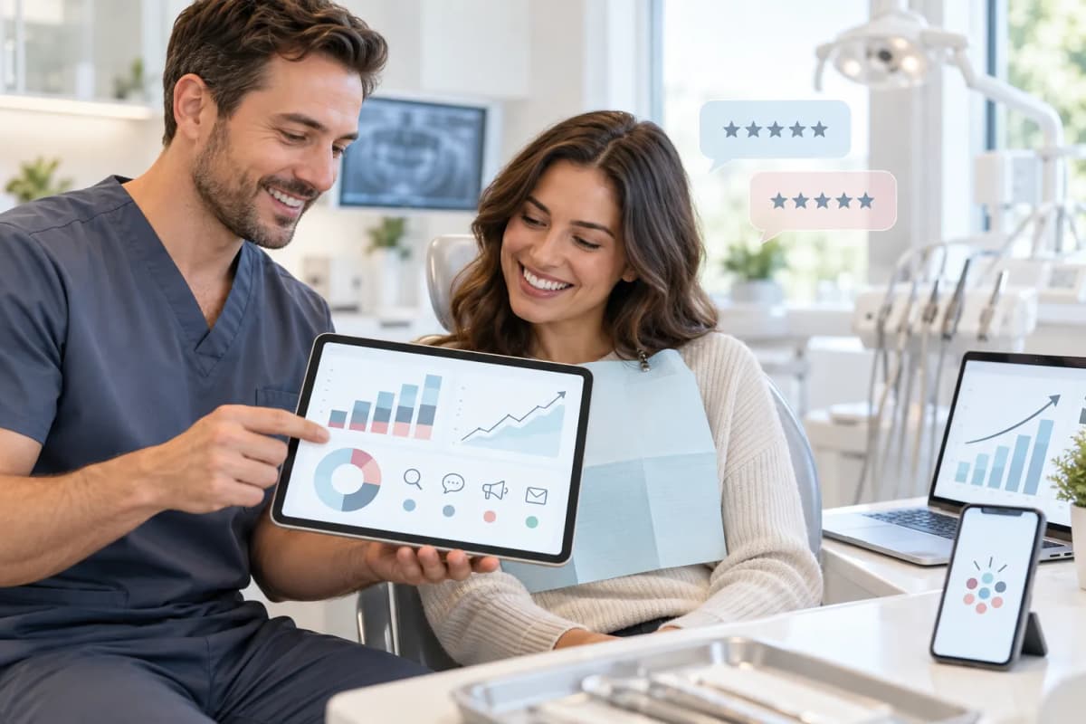 Modern digital marketing dashboard showing dental practice lead growth metrics