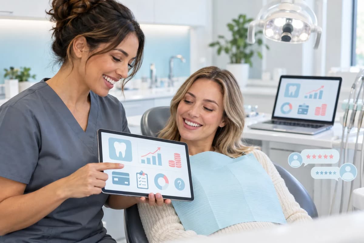 Modern dental office scene showing composite bonding cost and payment options