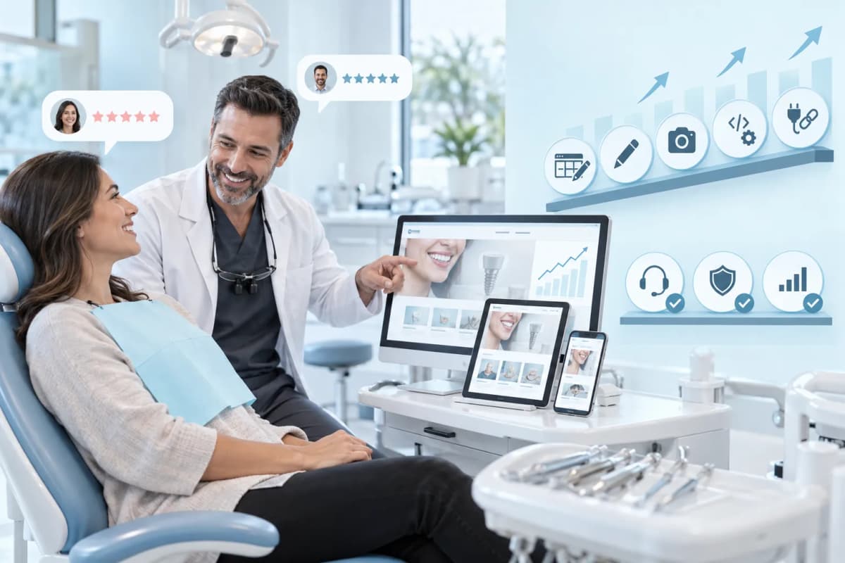 Digital marketing dashboard showing dental practice lead generation and pricing growth