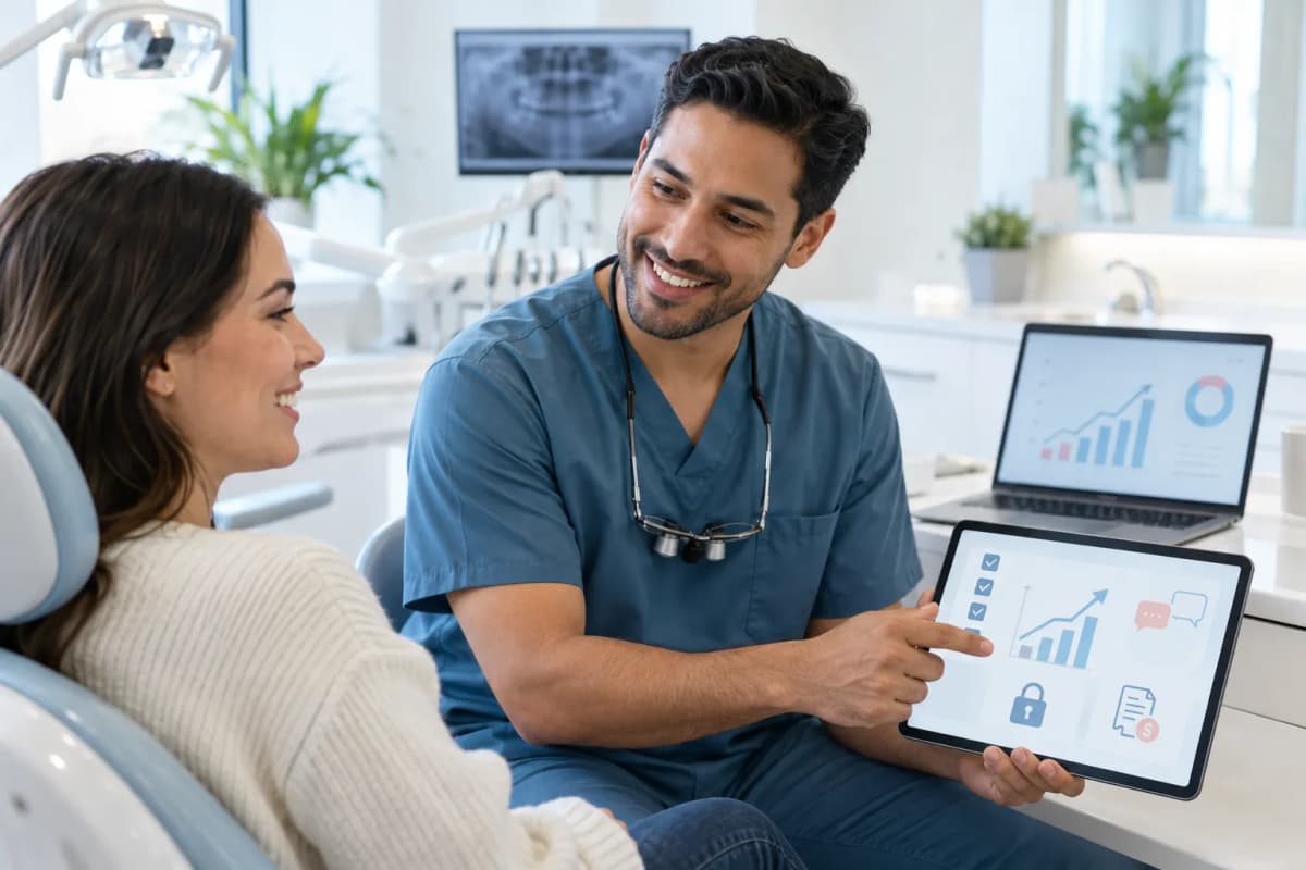 Modern digital marketing dashboard for dental practices showing lead growth metrics