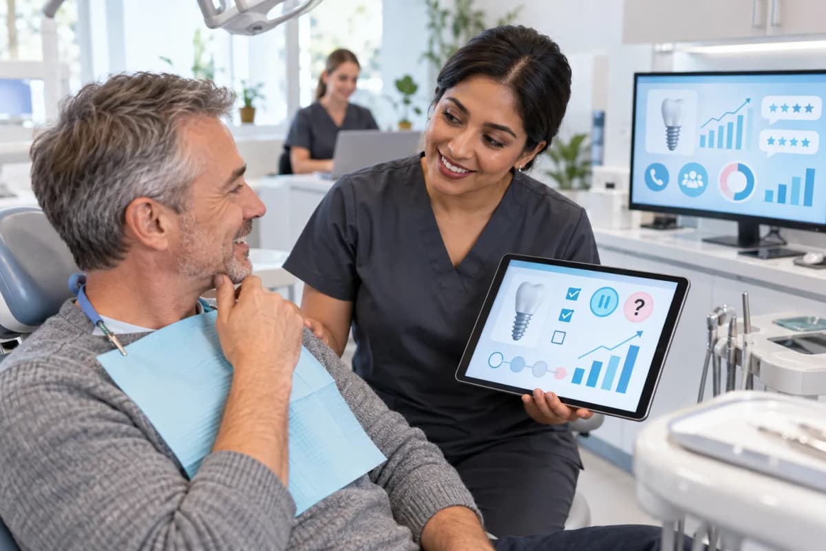 Modern digital marketing checklist graphic for dental practices showing growth and lead generation