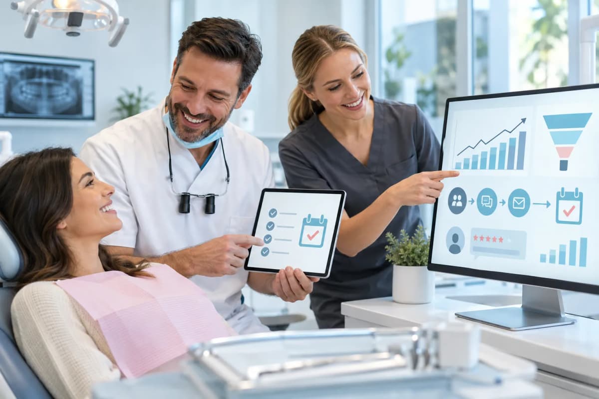 Modern digital marketing dashboard showing dental practice lead growth metrics