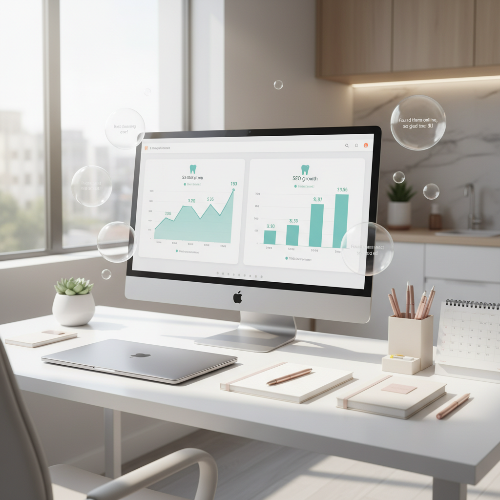 Modern dental clinic workspace with digital dashboard