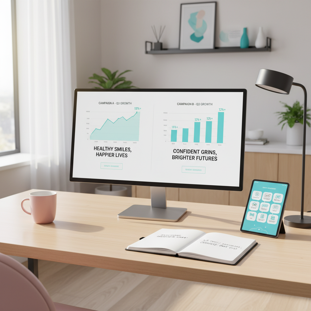 Dental PPC campaign analytics on computer in dental office