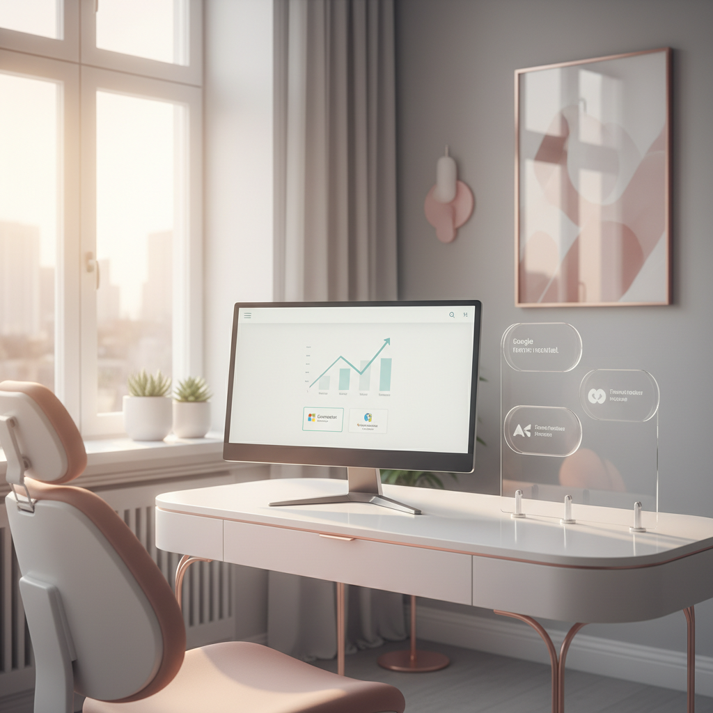 Bright dental room with digital dashboard