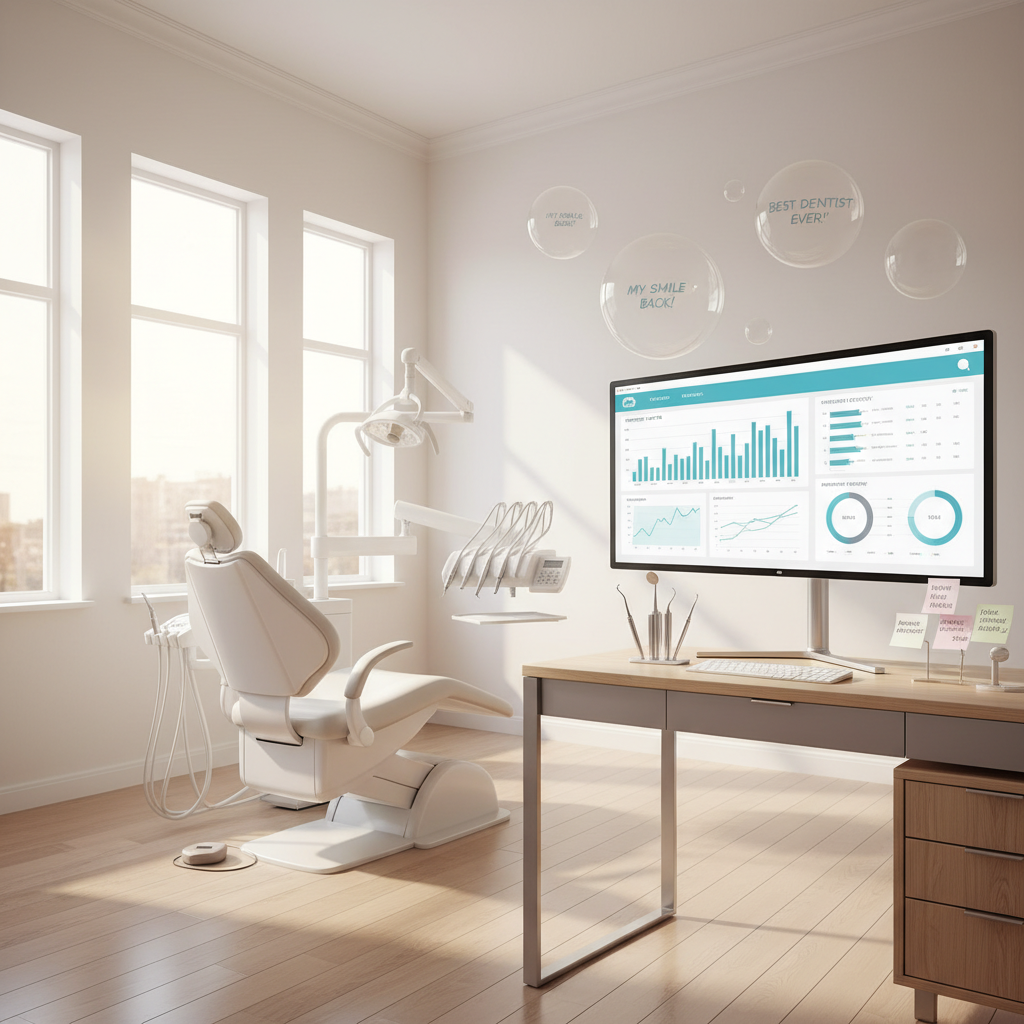 Dental treatment room with digital dashboard tools