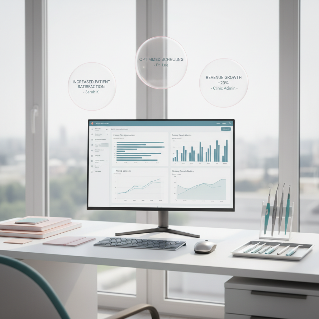 Modern dental workspace with digital dashboard