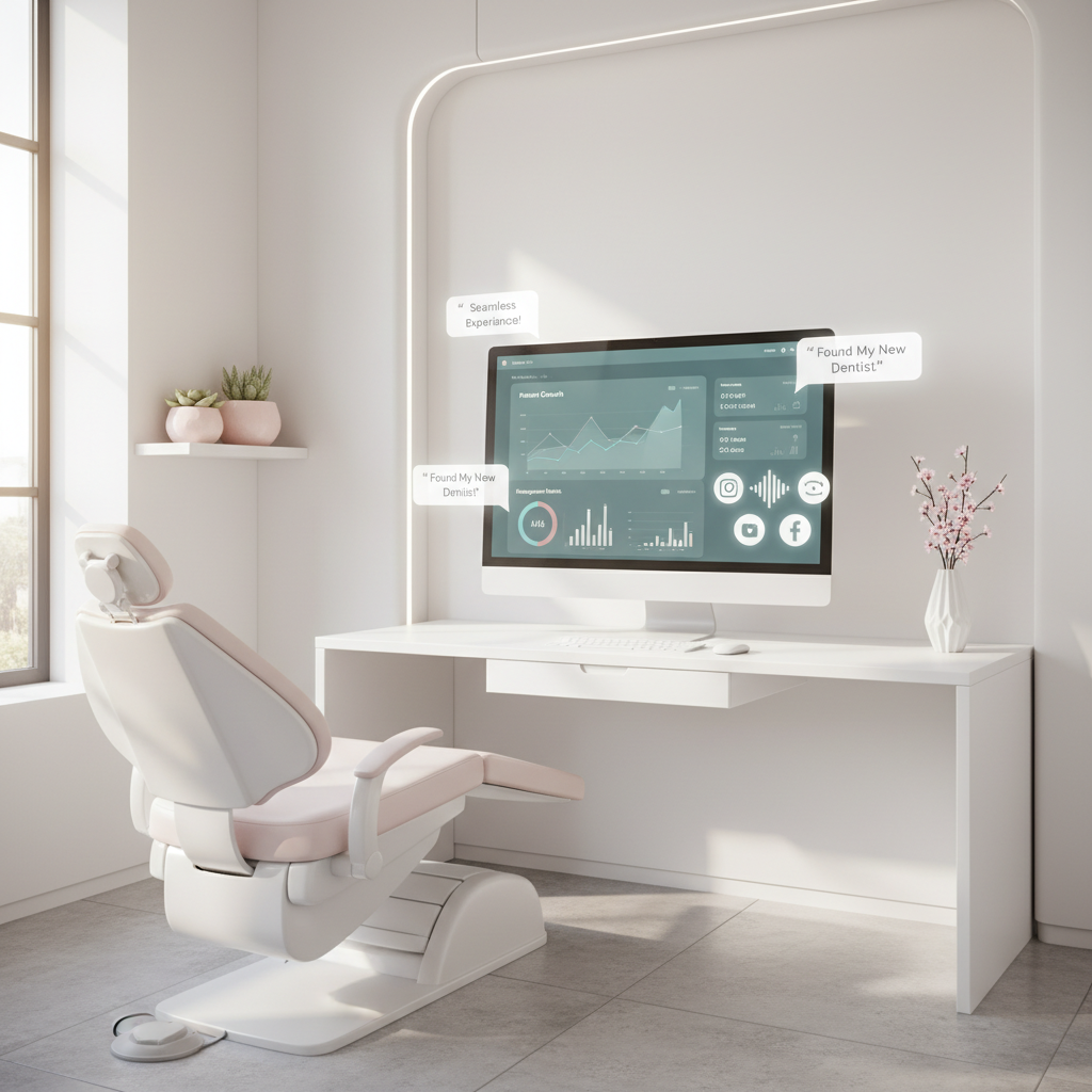 Modern dental workspace with digital dashboard