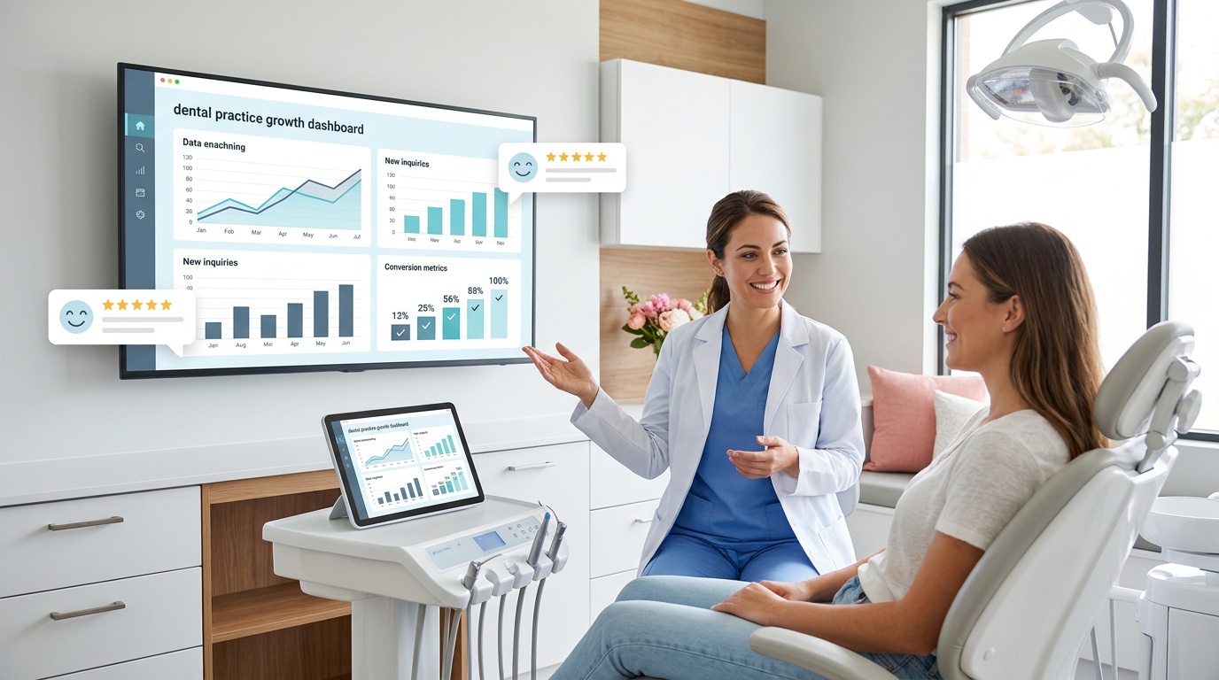 UK dental practice principal reviewing webmaster and web developer options for patient acquisition growth